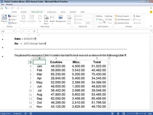 Tietojen upottaminen ja linkittäminen Excel 2013:sta Word 2013:een