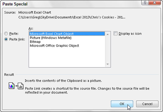 Kaip įterpti ir susieti duomenis iš „Excel 2013“ į „Word 2013“.