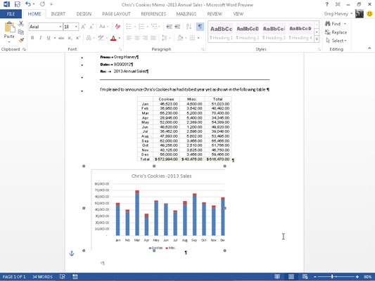 Tietojen upottaminen ja linkittäminen Excel 2013:sta Word 2013:een