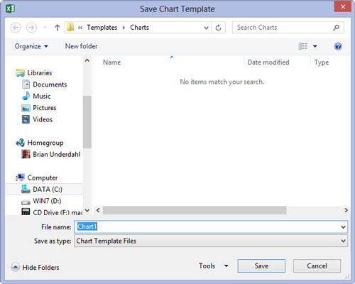 Hvordan lagre et tilpasset diagram som en Excel 2013-mal