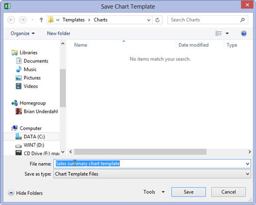 Kā saglabāt pielāgotu diagrammu kā Excel 2013 veidni