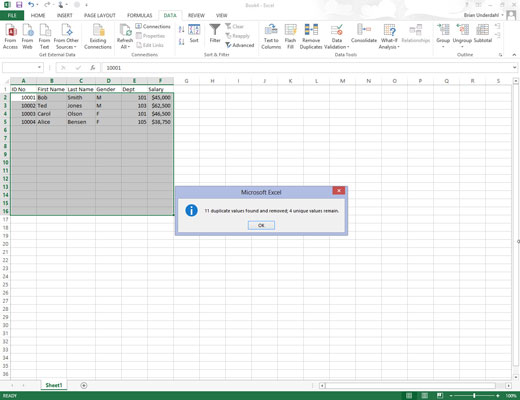 Jak odstranit záznamy pomocí funkce odstranění duplikátů aplikace Excel 2013