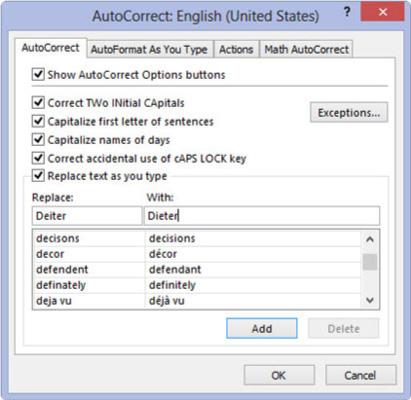 Hvordan tilpasse Excel 2013 Autokorrektur