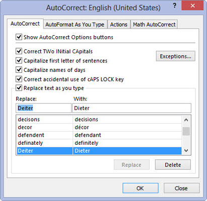 Com personalitzar la correcció automàtica d'Excel 2013