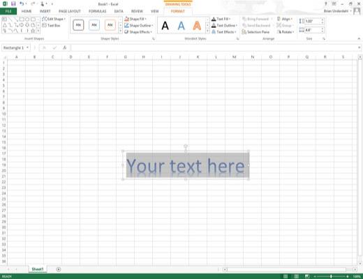 Hvordan legge til WordArt i Excel 2013