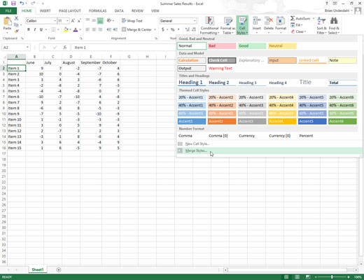 Kā kopēt pielāgotos stilus programmā Excel 2013