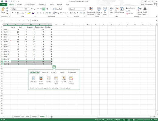 Lag diagrammer i Excel 2013 via hurtiganalyseverktøyet