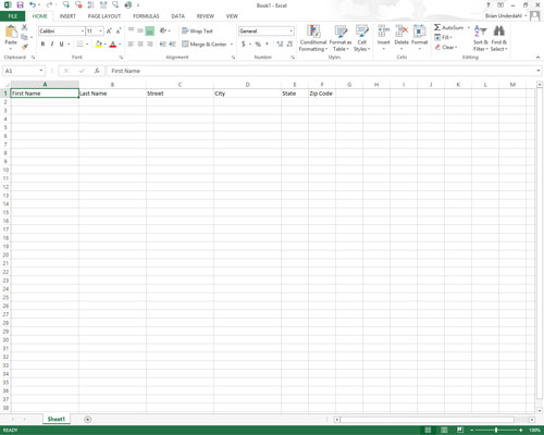 Excel 2013: datu saraksta izveide