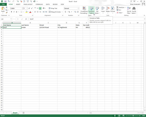 Excel 2013: datu saraksta izveide