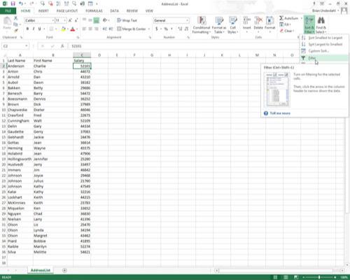 Valmiiden numerosuodattimien käyttäminen Excel 2013:ssa