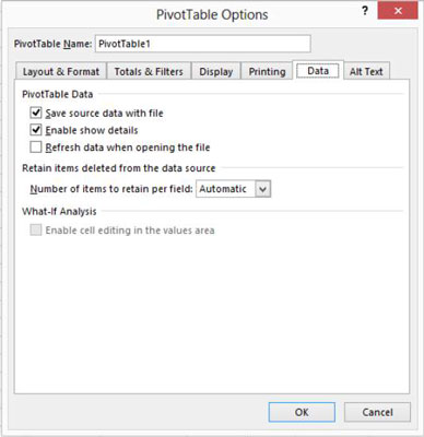 Kaip nustatyti „Pivot Table“ parinktis programoje „Excel“.