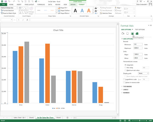 X- ja Y-akselien arvojen muotoilu kaavioissa Excel 2013:ssa