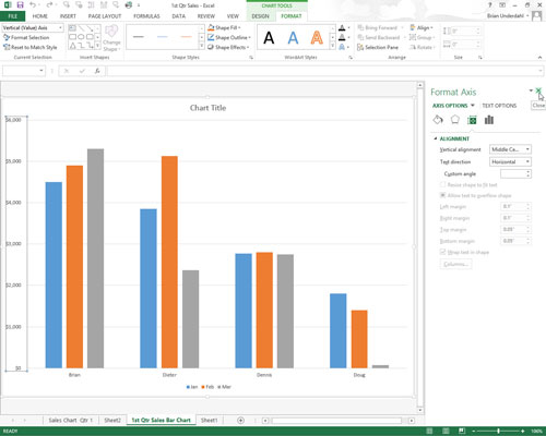 X- ja Y-akselien arvojen muotoilu kaavioissa Excel 2013:ssa