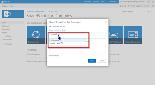 Slik legger du til en bruker på et nettsted i SharePoint 2013