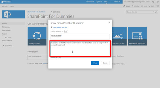 Kako dodati uporabnika na spletno mesto v SharePoint 2013