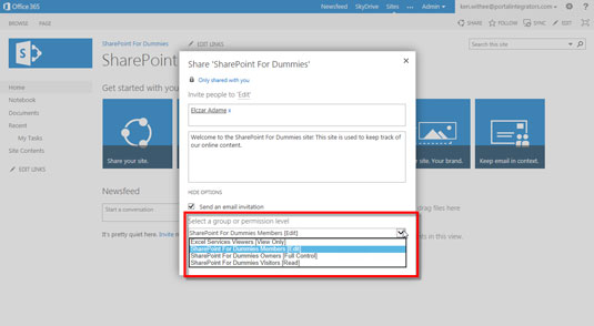 Kā vietnei pievienot lietotāju programmā SharePoint 2013