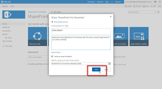 Käyttäjän lisääminen sivustoon SharePoint 2013:ssa