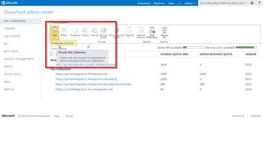 Com crear una col·lecció de llocs a SharePoint Online