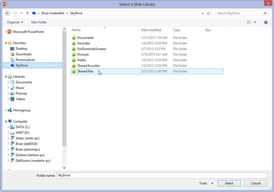 Si të vidhni rrëshqitjet e PowerPoint 2013 nga një bibliotekë rrëshqitëse