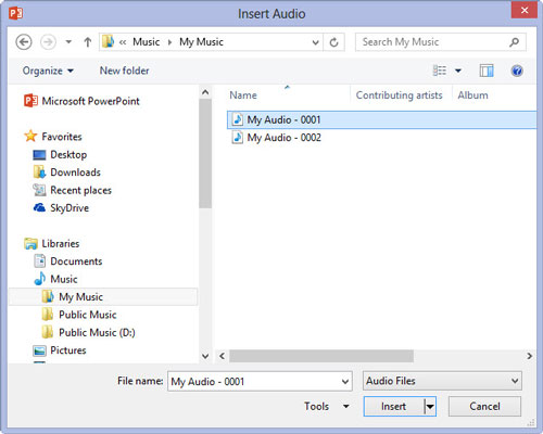 Kā ievietot audio skaņas objektu PowerPoint 2013 slaidā