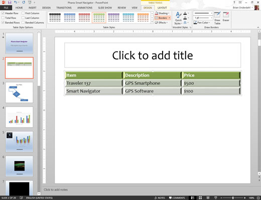 Δημιουργήστε έναν πίνακα σε ένα Content Placeholder στο PowerPoint 2013