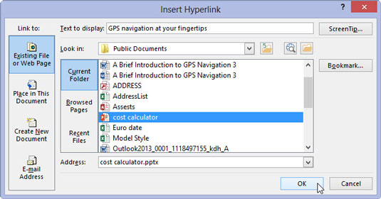 Ako vytvoriť hypertextový odkaz na inú prezentáciu alebo webovú stránku programu PowerPoint 2013