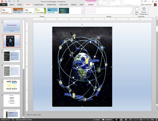 Piltide teisaldamine, suurus ja venitamine rakenduses PowerPoint 2013