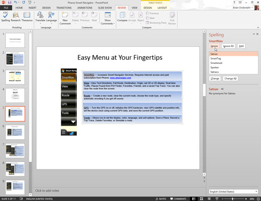 Як перевірити орфографію презентації PowerPoint 2013 після факту