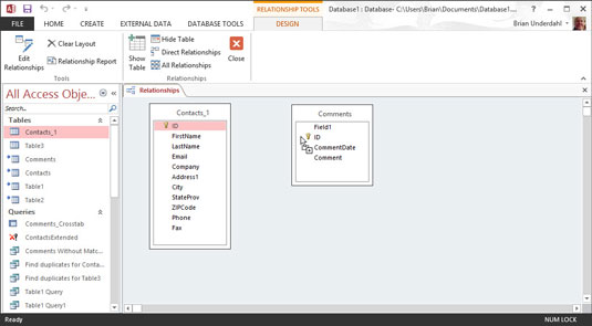 Kā iestatīt tabulu attiecības programmā Access 2013