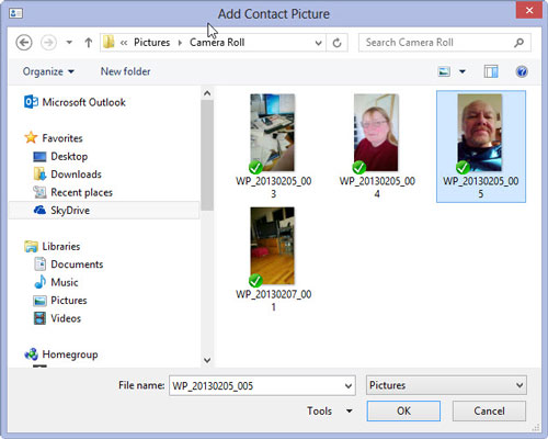 Kā pievienot attēlus Outlook 2013 kontaktpersonām