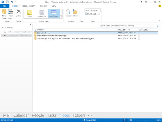 Visningene av Outlook Notes-modulen