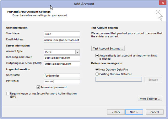 Com configurar un compte de correu electrònic d'Internet a Outlook 2013