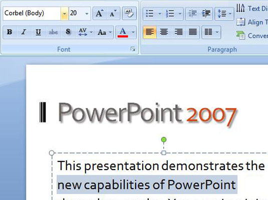 Vyberte písmo textu v prezentácii PowerPoint 2007