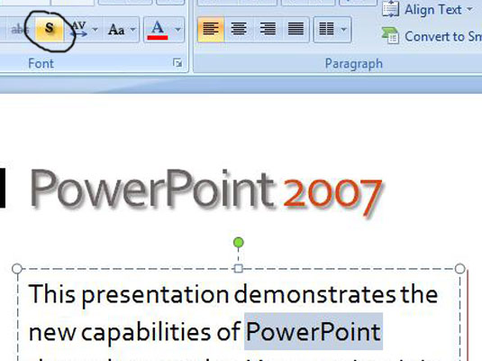 Kaip pridėti šešėlių arba įspausti tekstą programoje „PowerPoint 2007“.