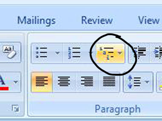 Kā lietot daudzlīmeņu sarakstus programmā Word 2007