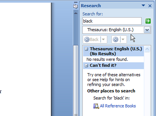 Kā lietot tēzauru programmā Word 2007