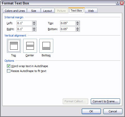 Tekstlodziņu formatēšana programmā Word 2007