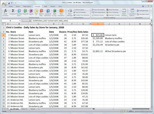 Přidání funkcí SUM a SUMIF aplikace Excel 2007