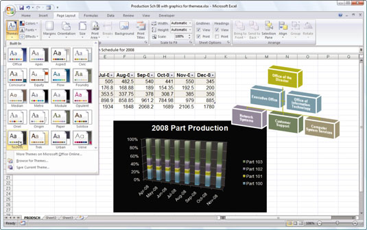 Použitie motívu dizajnu na zošit programu Excel 2007