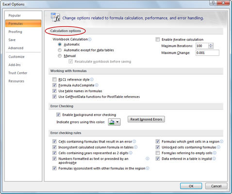 Styre Excel 2007 formelberegninger manuelt