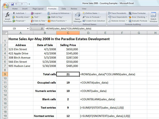 Tælling af celler med Excel 2007s COUNT-funktioner