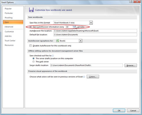 Dokumentų atkūrimas programoje Excel 2007