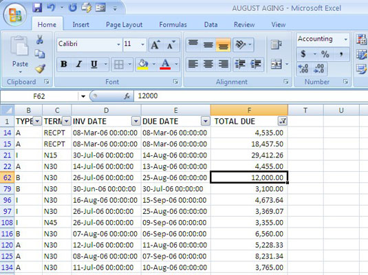 Sía tölur í Excel 2007 töflu