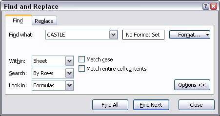 Andmete otsimine ja asendamine Excel 2007-s