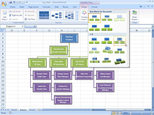 Μορφοποίηση γραφικού Excel 2007 SmartArt