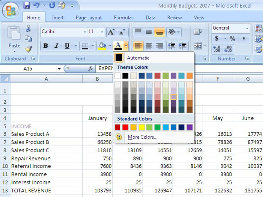 Fontu formatēšana programmā Excel 2007