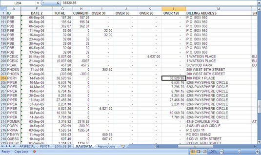 Zmrazenie tabúľ v pracovnom hárku programu Excel 2007