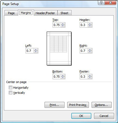 Hvordan endre utskriftsmargene i Excel 2007