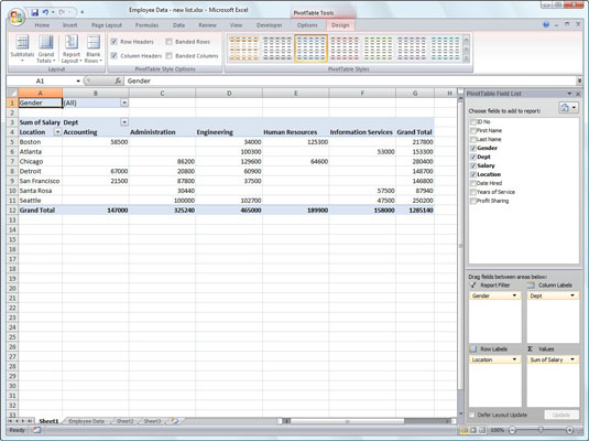 Lag en pivottabell i Excel 2007