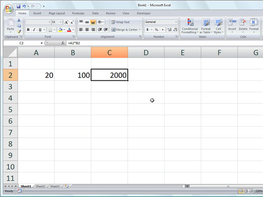 Kaip įvesti pagrindines formules „Excel 2007“.